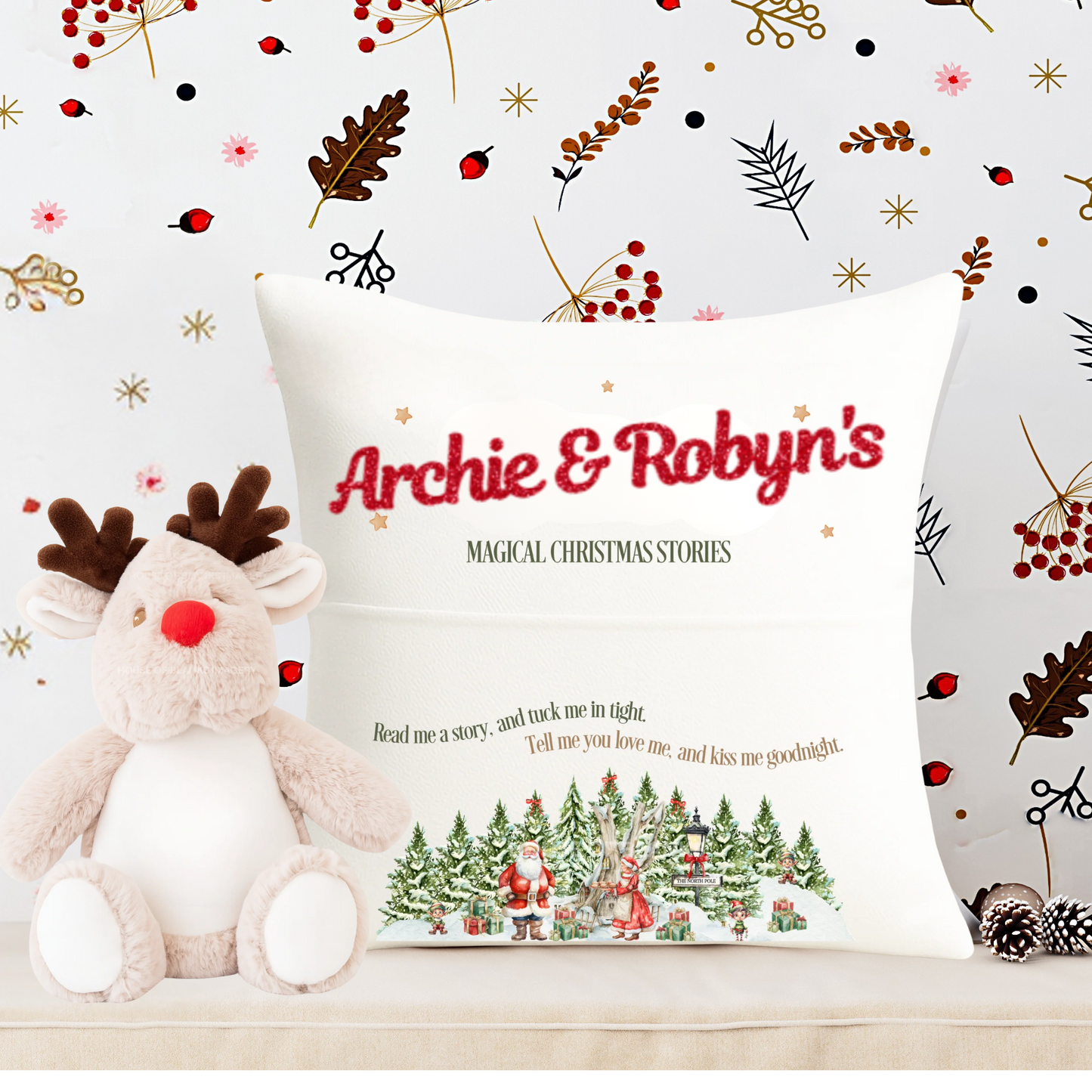 Christmas story book cushion 40cmx40cm, Magical Christmas family story time, first Christmas, Special gift