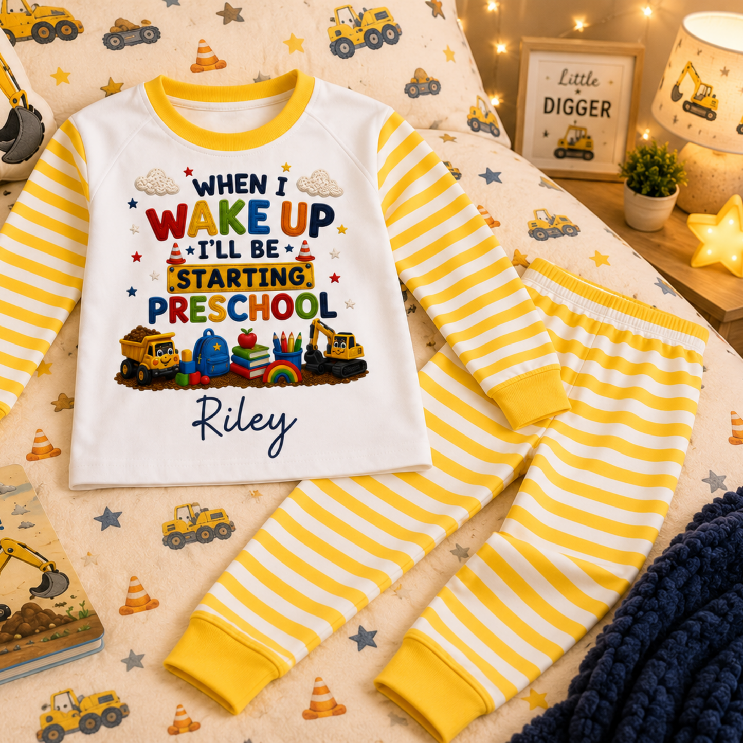 Personalised Construction First Day Nursery & School Pyjamas