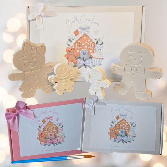 Gingerbread Family Paint Set – Christmas Craft Kit – Plaster of Paris Painting Set – Kids Christmas Activity – Christmas Eve Box Filler – Elf Set Gift