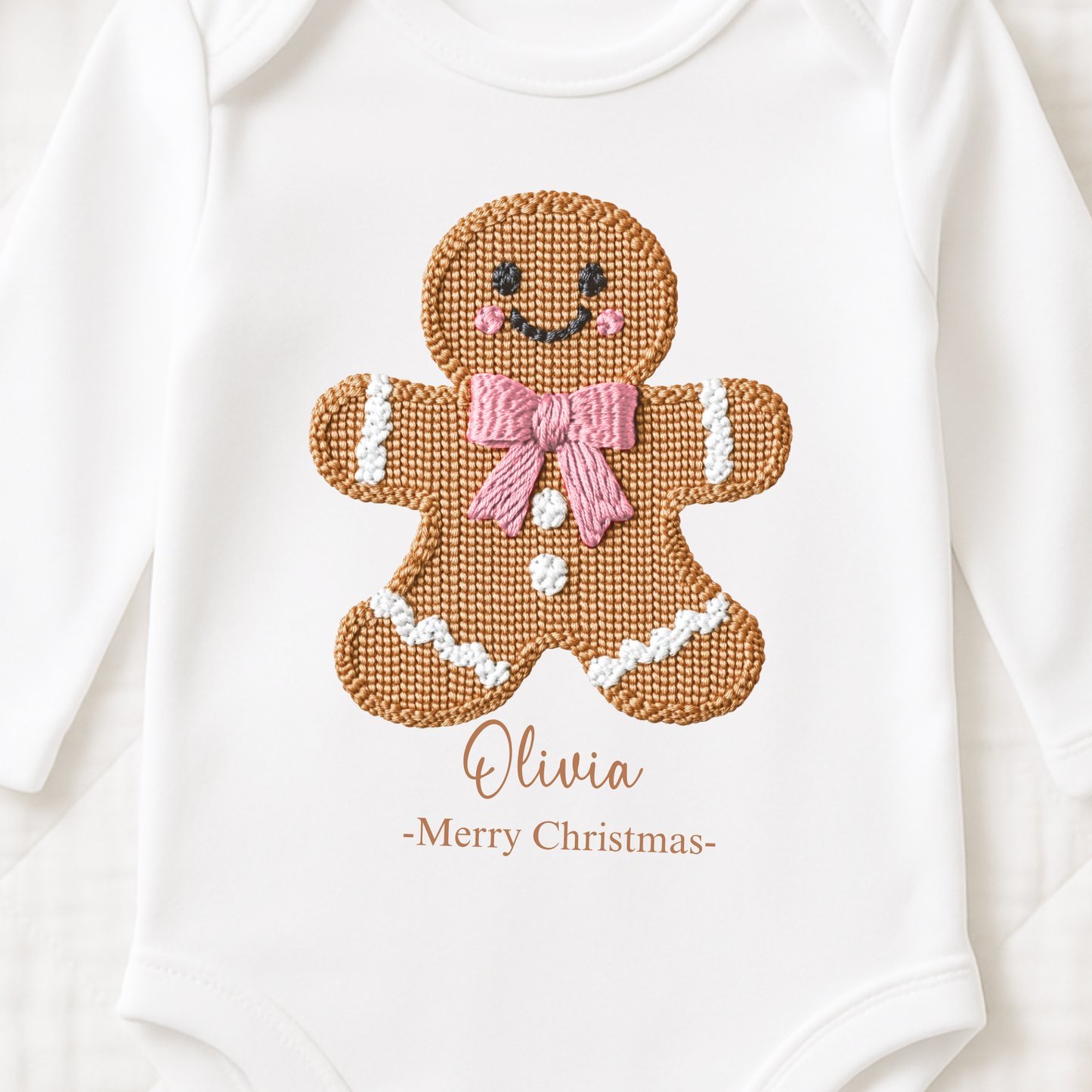 Personalised Christmas Baby Vest – Gingerbread or Santa Face – Embroidery Style Printed Baby Grow – Custom Name “Happy Christmas” – Pink Blue Red