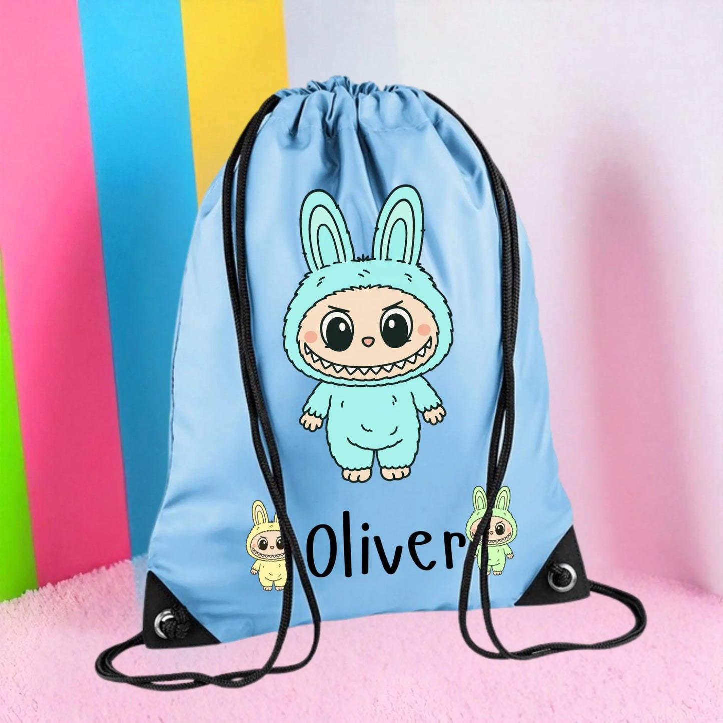 Personalized Monster drawstring waterproof bag: Labubu Lover Gift, School Bag, PE bag, Swimming bag, Gym bag