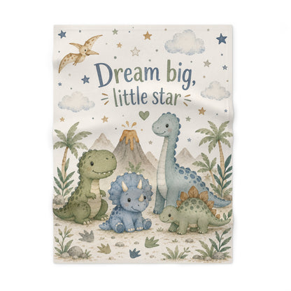 Dream Big Little Star Baby Blanket – Cute Dinosaur Nursery Fleece Throw