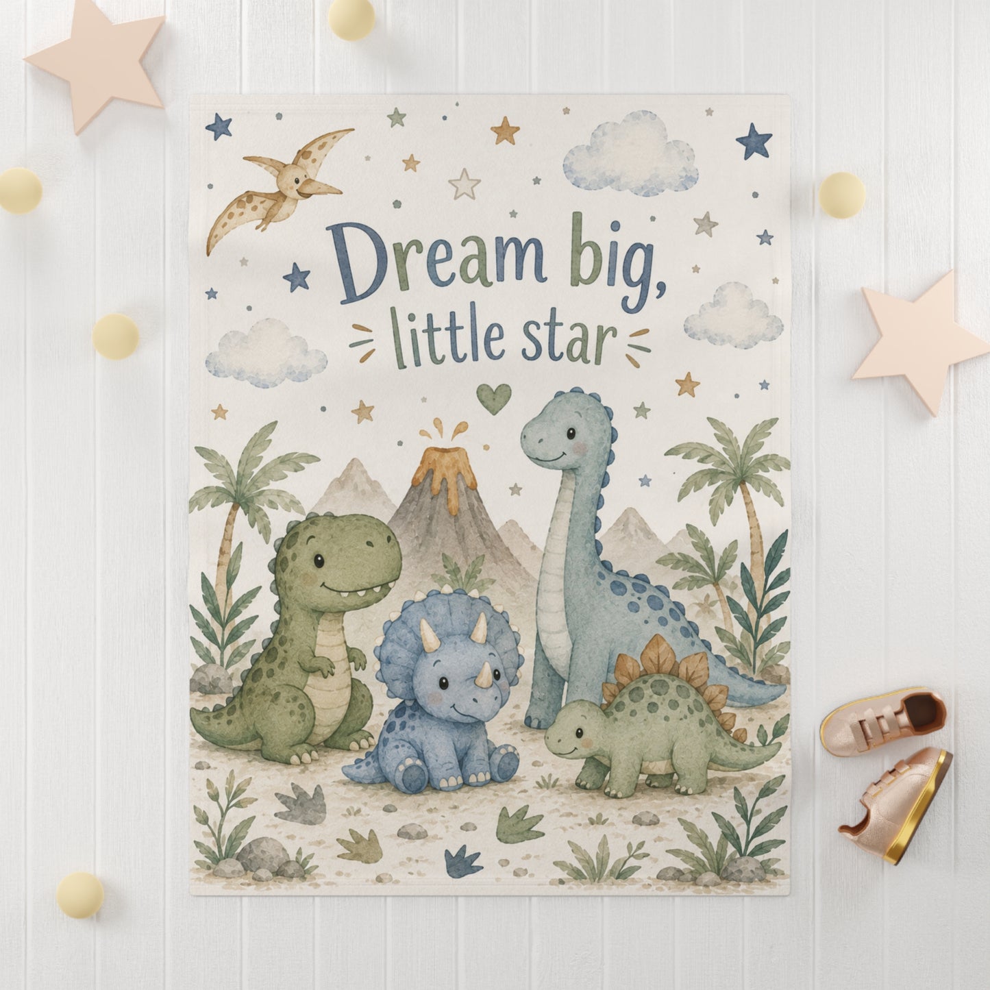 Dream Big Little Star Baby Blanket – Cute Dinosaur Nursery Fleece Throw