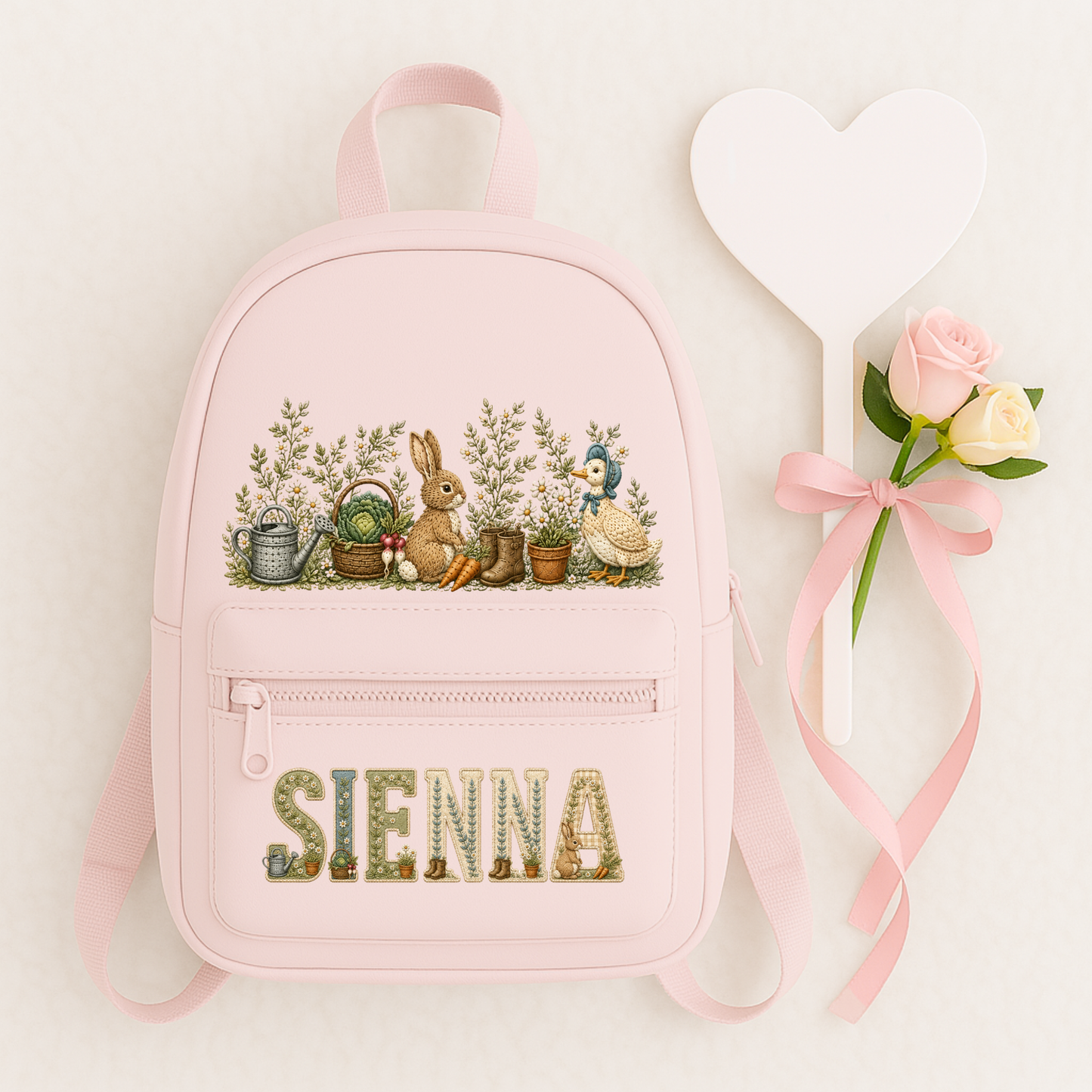 Personalised Woodland Bunny & Duck Backpack and Lunch Bag | Custom Nursery & School Set