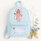 Personalised girls' makeup backpack, lunch bag and water bottle holder with a custom name. Available in pink, light blue and navy, back to school set