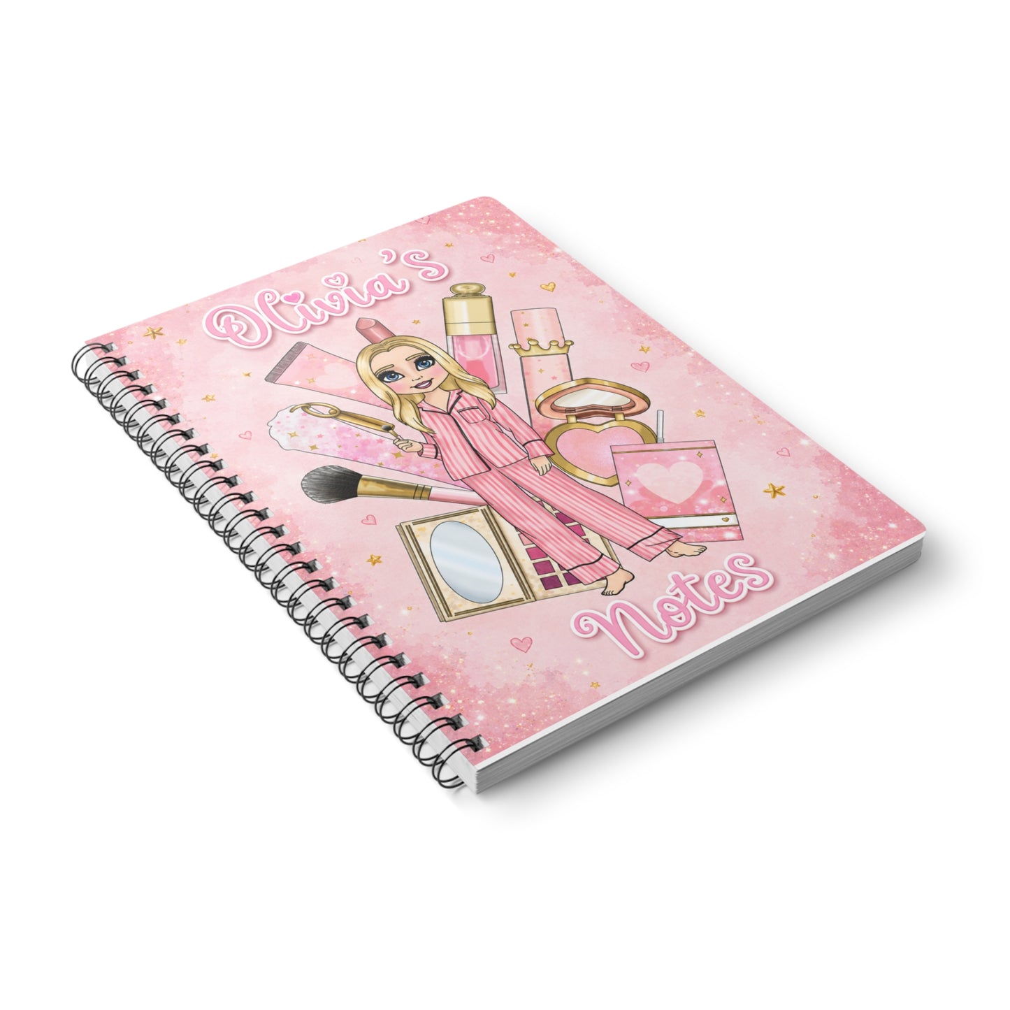 Personalized Pink Makeup Girl Notebook — "Olivia's Notes" A5 Spiral Journal