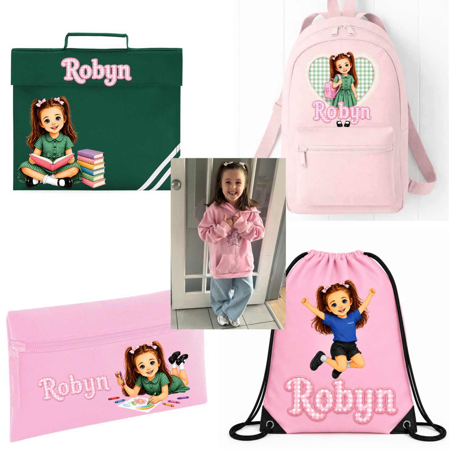 Just Like Me Personalised School Set | Custom Backpack, Book Bag, PE Bag & Pencil Case from Your Child's Photo