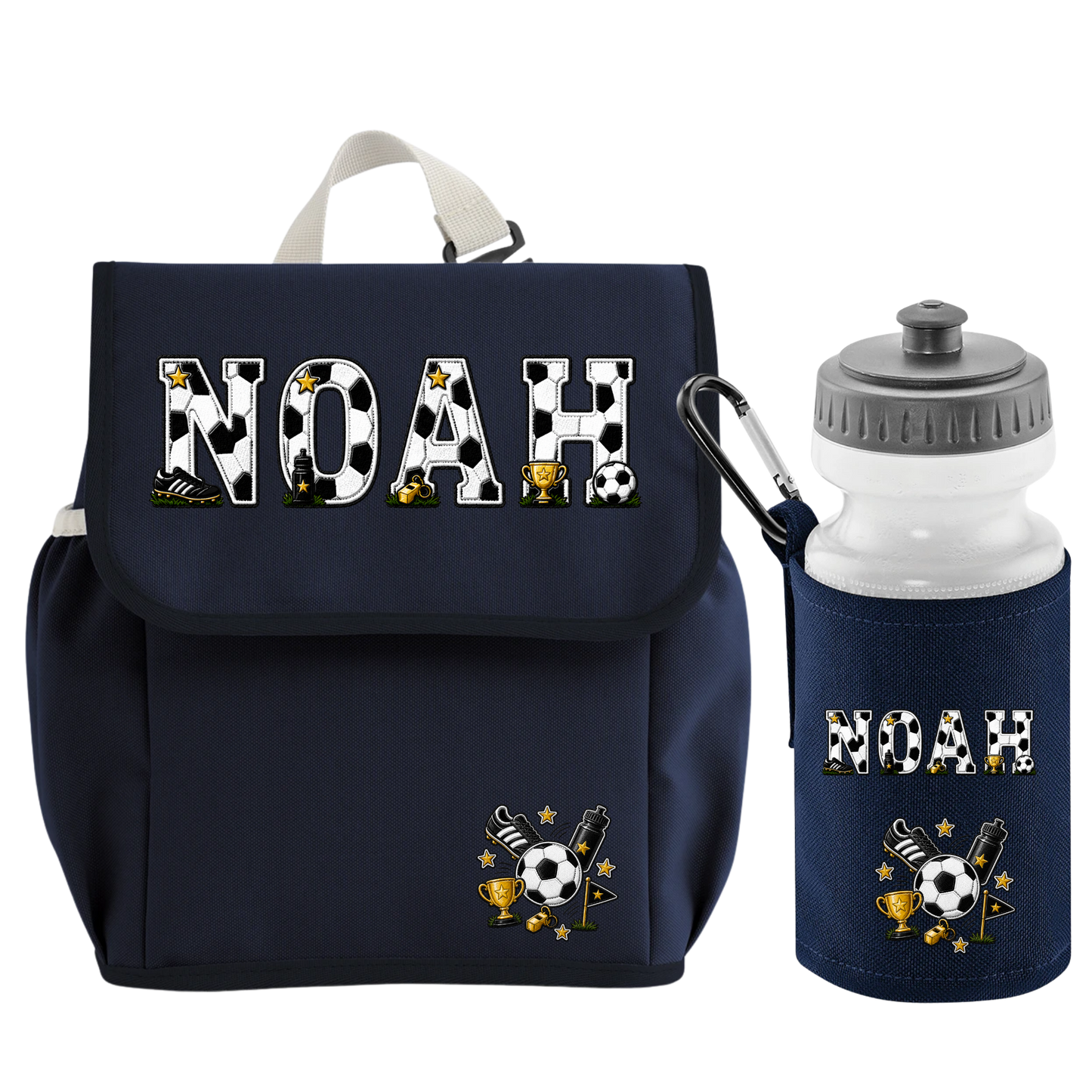 Personalised Football Backpack & Lunch Bag Set | Custom Kids School Bag with Name