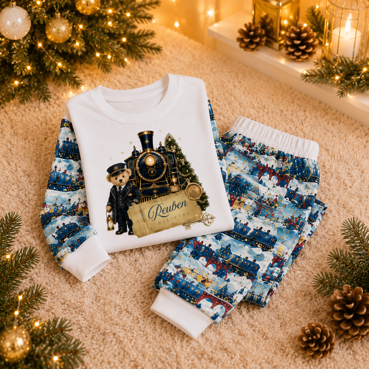 Personalised Christmas Eve Box Set | Polar Express Pyjamas, Teddy Bear, Mug, Bell & Ticket