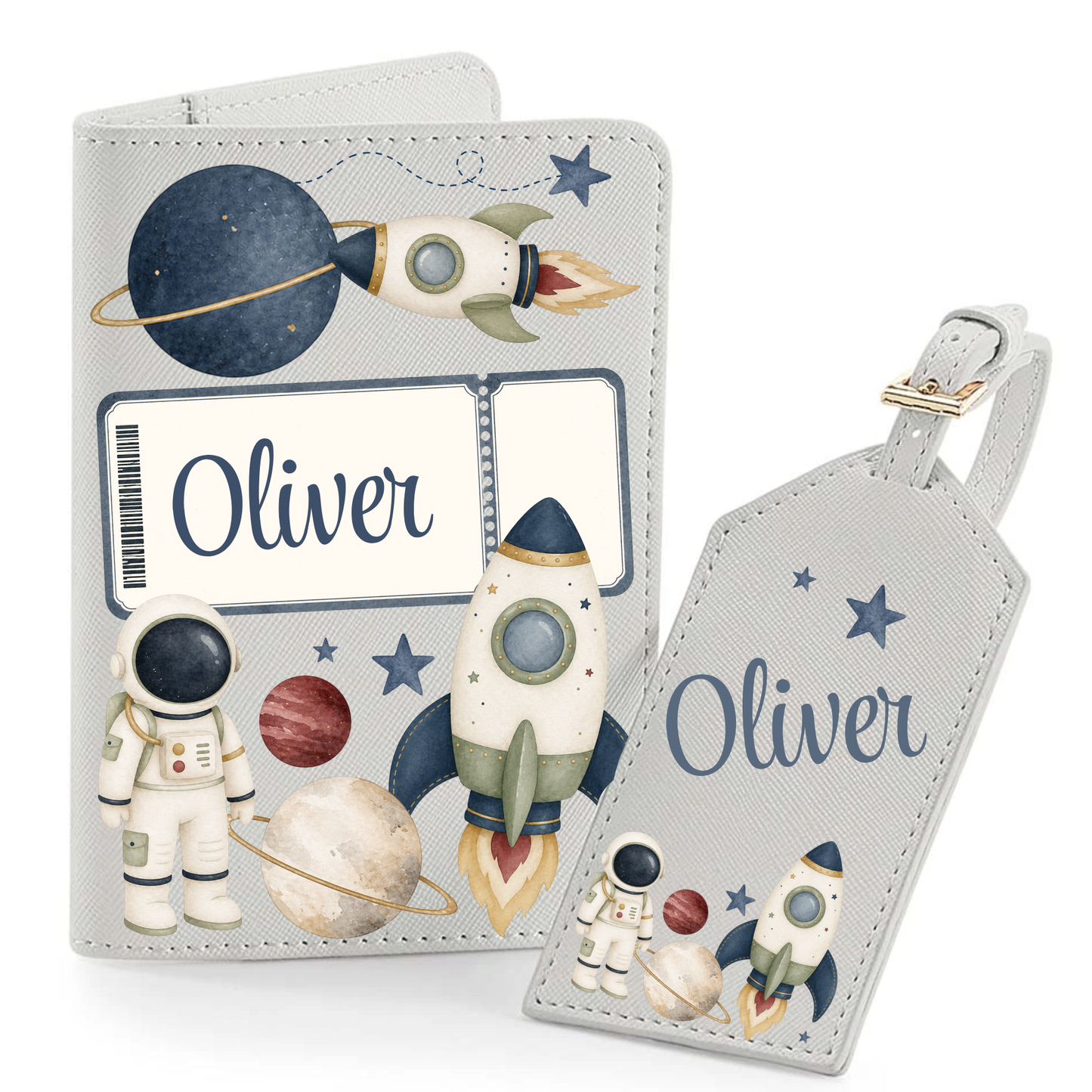 Personalised passport and luggage tag, mermaid, space, fairies, dinosaur, animals