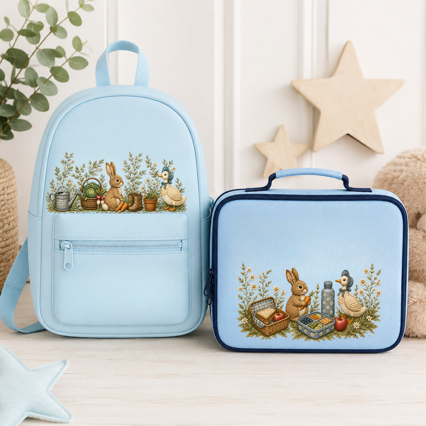 Personalised Woodland Bunny & Duck Backpack and Lunch Bag | Custom Nursery & School Set