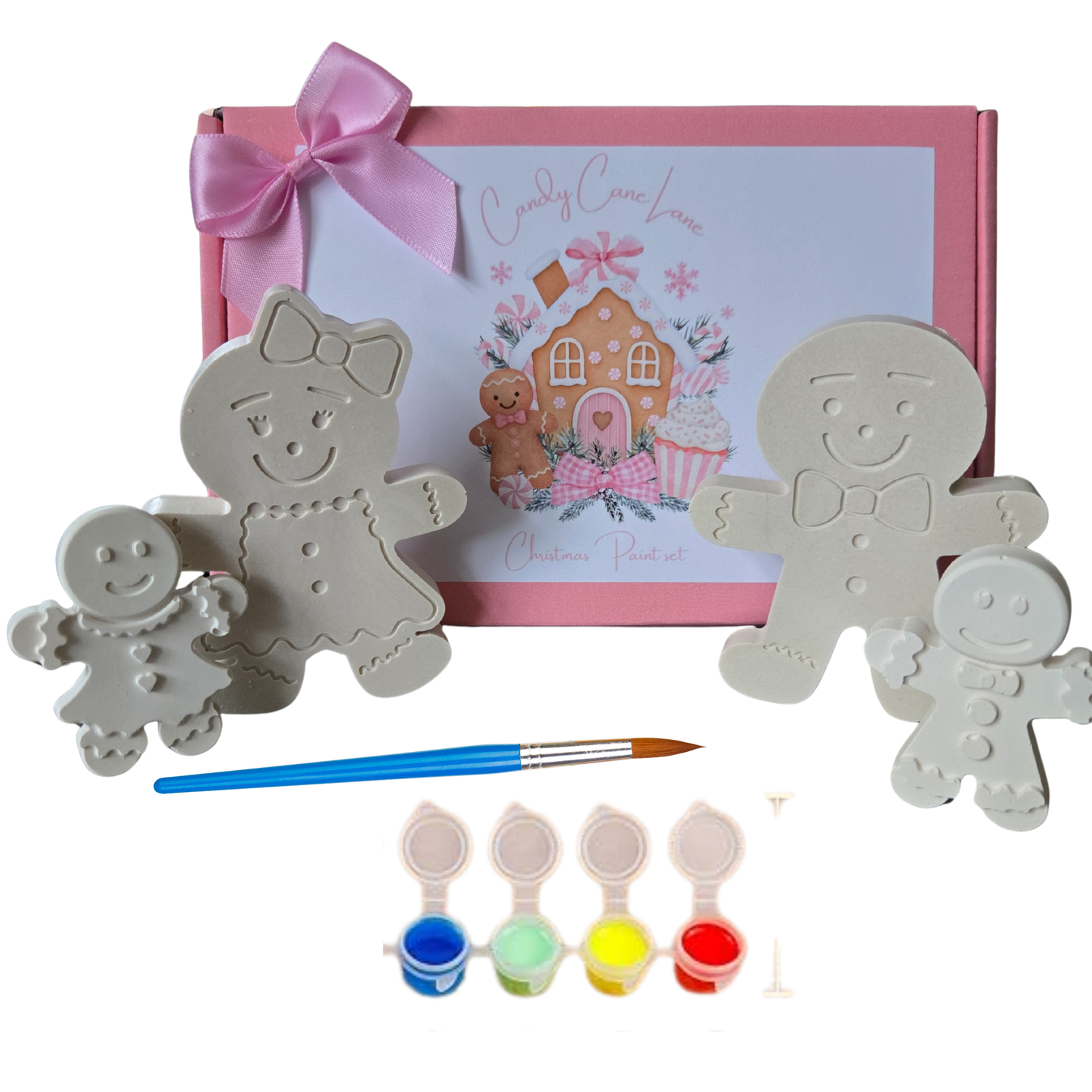 Gingerbread Family Paint Set – Christmas Craft Kit – Plaster of Paris Painting Set – Kids Christmas Activity – Christmas Eve Box Filler – Elf Set Gift