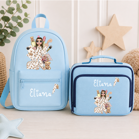 Personalised Beauty Lover Backpack & Lunch Bag Set | Custom Makeup School Bag | Personalised Kids Backpack