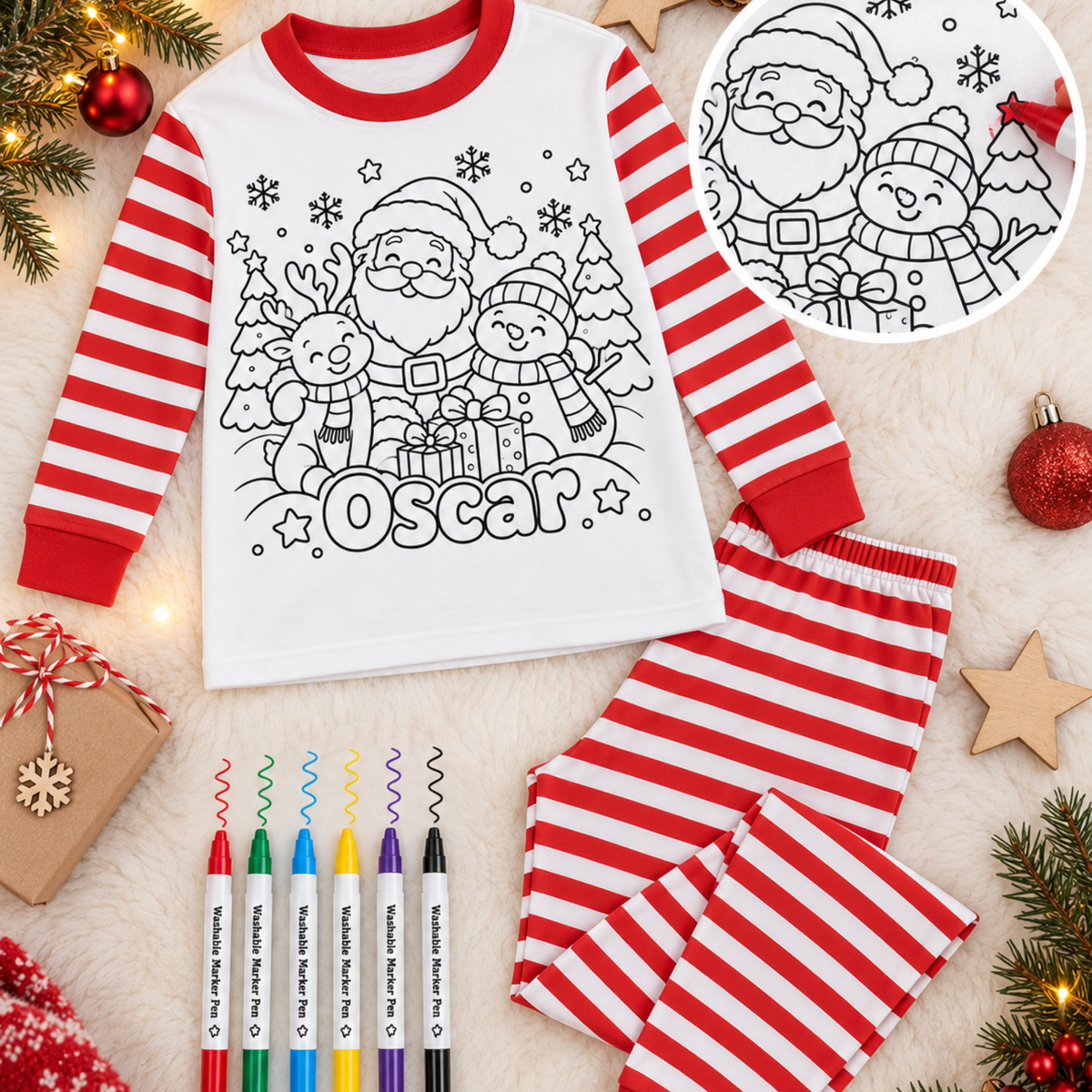 Personalised Colour-In Christmas Pyjamas for Kids | Washable Marker PJs