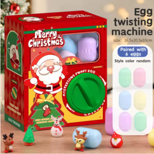 Christmas Twist Egg Maker Maker with Santa Elk Snowman Doll Fun Twist Egg Maker with Randomly Matches 6 Eggs Christmas Gift