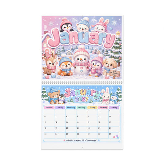2027 Cute Animal Wall Calendar — Monthly Family Planner with Adorable Characters (January Design)
