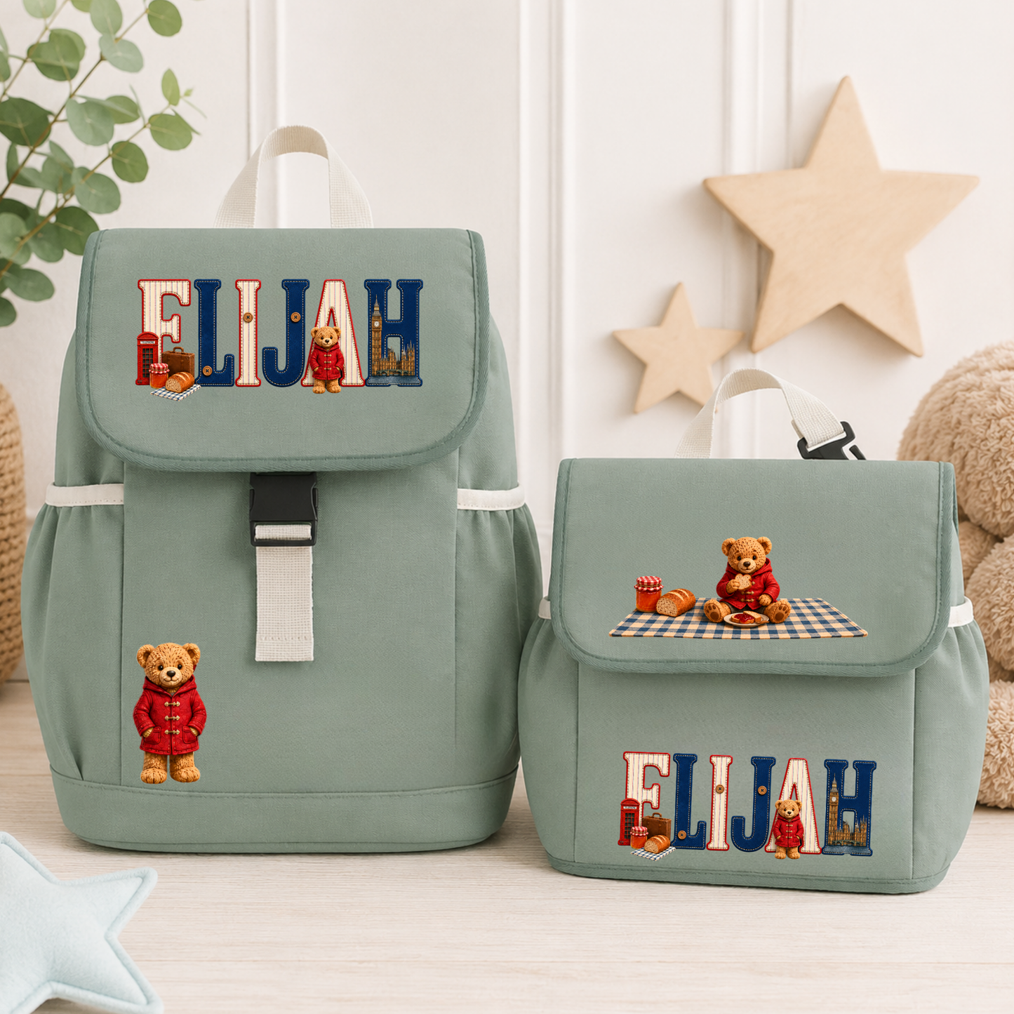 Personalised London Bear-Inspired Backpack & Lunch Bag Set