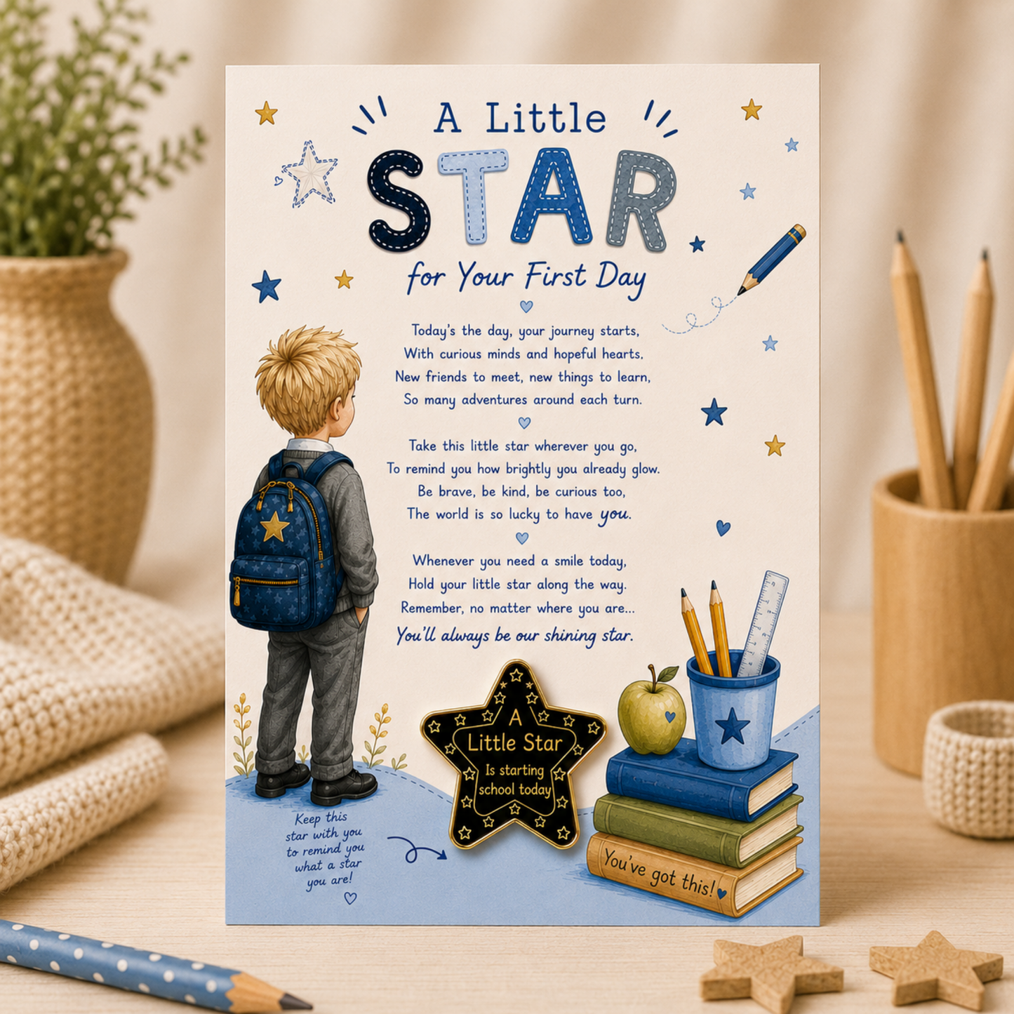 ⭐ A Little Star for Your First Day – Personalised First Day of School/Nursery Keepsake Card with Acrylic Star