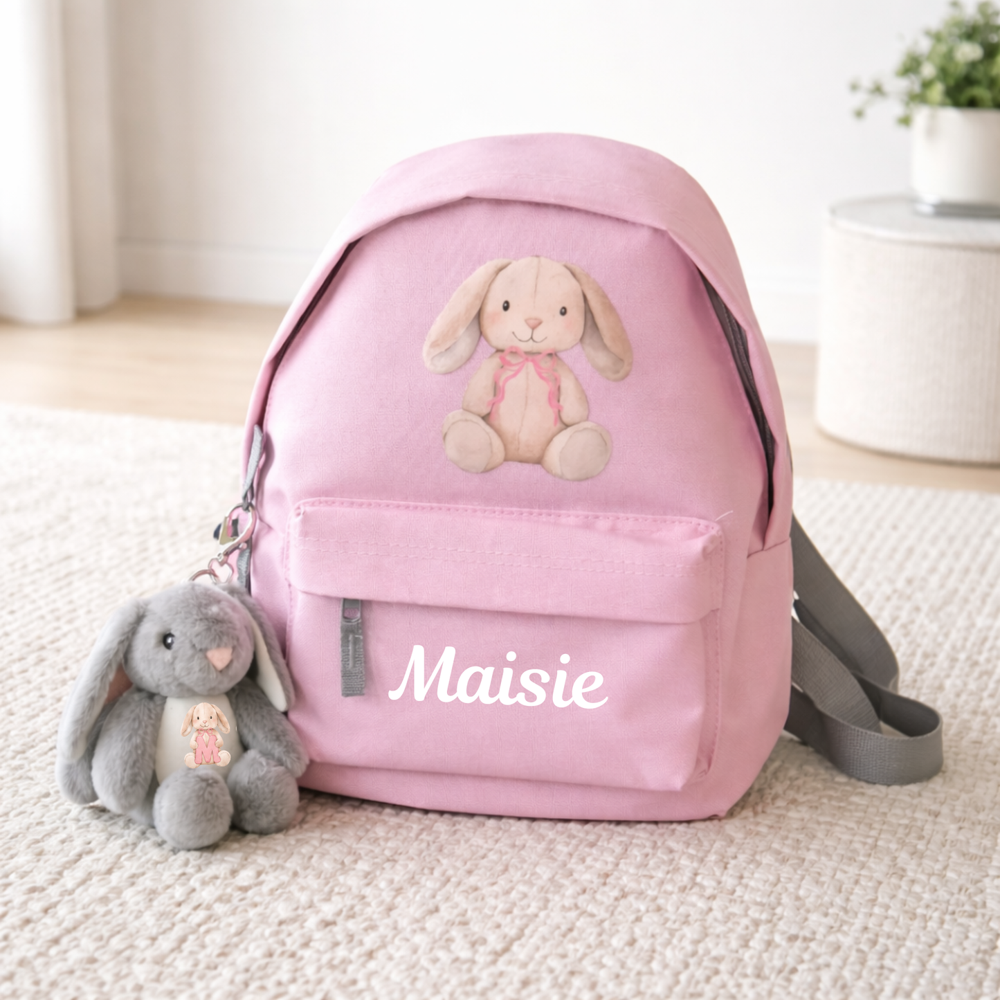 Personalised Teddy Bear or Bunny Children's Backpack with Matching Plush Keyring | Nursery & School Bag