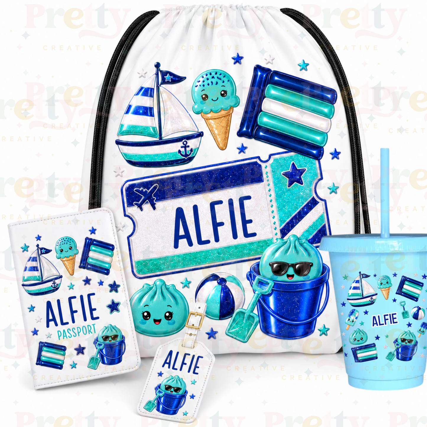 Personalised Dumpling Drawstring Bag & Travel Set