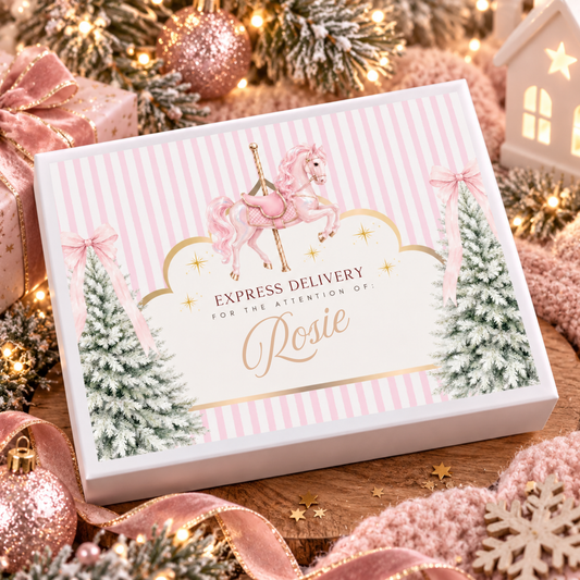Personalised Pink Carousel Christmas Eve Santa Gift Set | Letter, Nice List Certificate & Magical Note