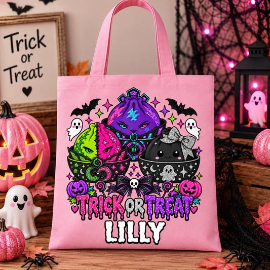 Personalised Dumpling Halloween Mini Tote Bag | Kids Trick or Treat Bag pink