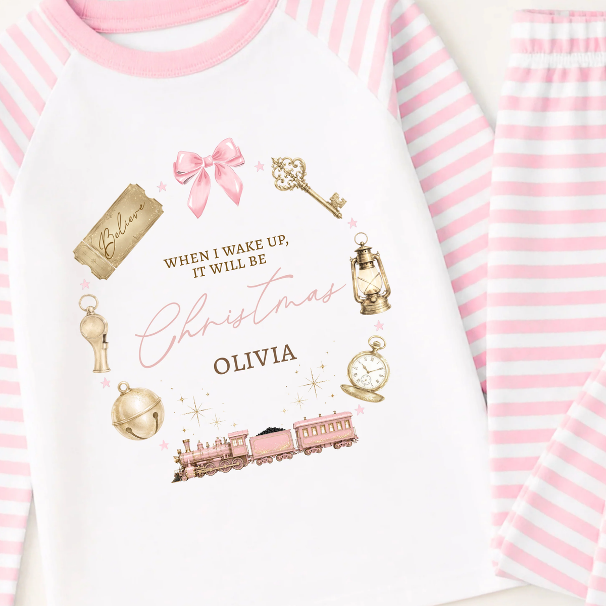Personalised Christmas Pyjamas for Kids | Christmas Train PJs | Festive Christmas Eve & Morning Sleepwear
