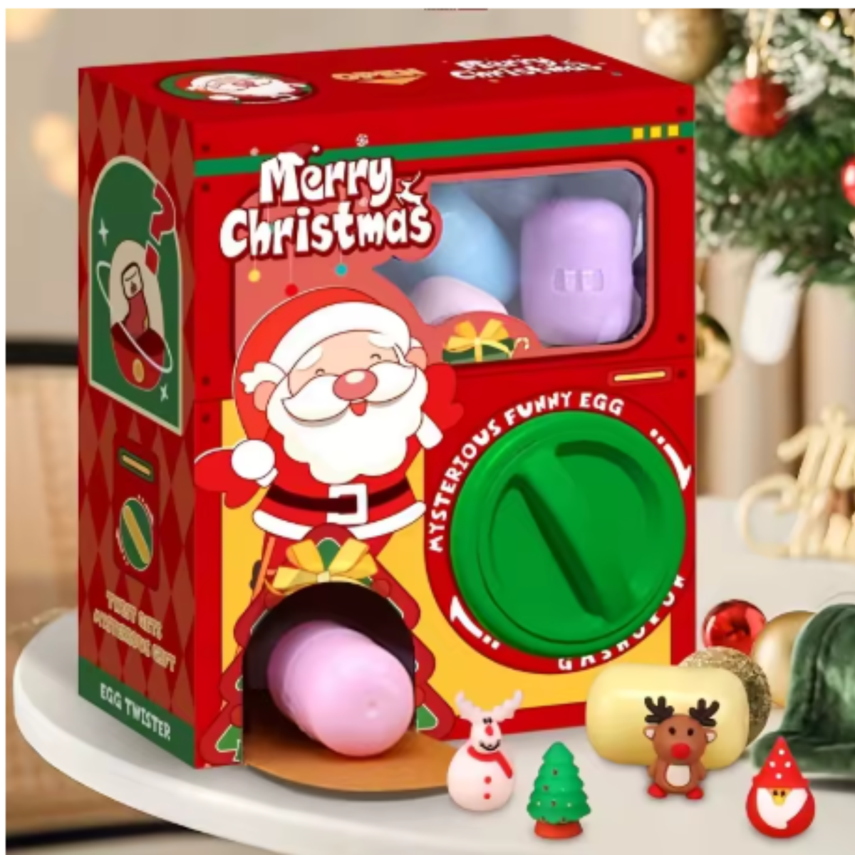 Christmas Twist Egg Maker Maker with Santa Elk Snowman Doll Fun Twist Egg Maker with Randomly Matches 6 Eggs Christmas Gift
