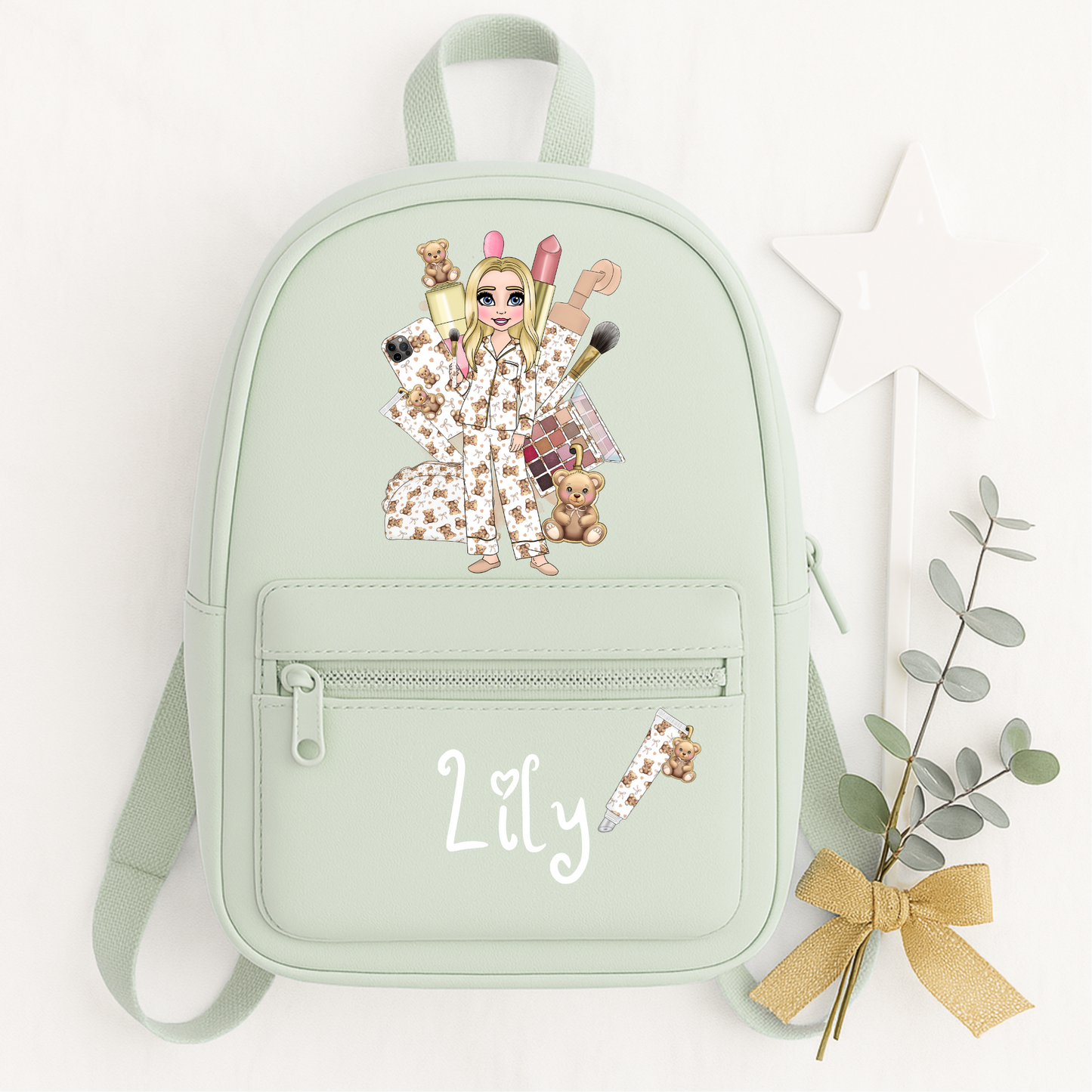 Personalised Beauty Lover Backpack & Lunch Bag Set | Custom Makeup School Bag | Personalised Kids Backpack
