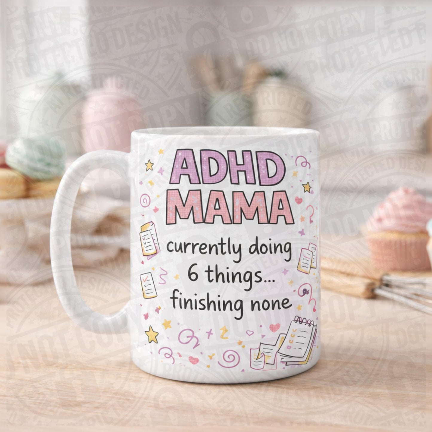 ADHD Mum, Mama cups, funny, pink designs