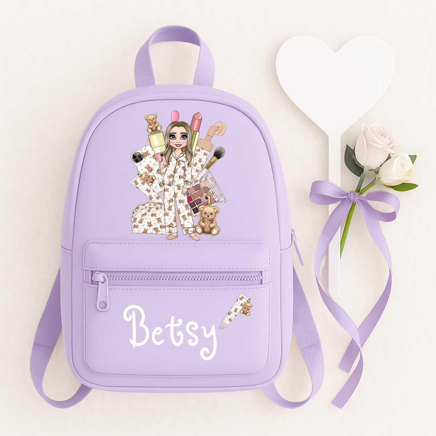 Personalised Beauty Lover Backpack & Lunch Bag Set | Custom Makeup School Bag | Personalised Kids Backpack