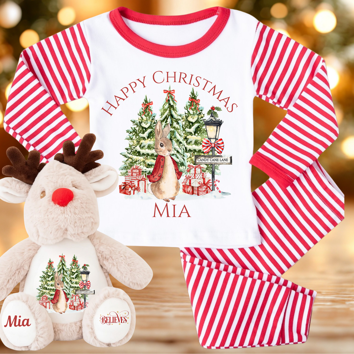 PERSONALISED RED BUNNY CHRISTMAS EVE CRATE! girls, boys, christmas pj's, festive, magical