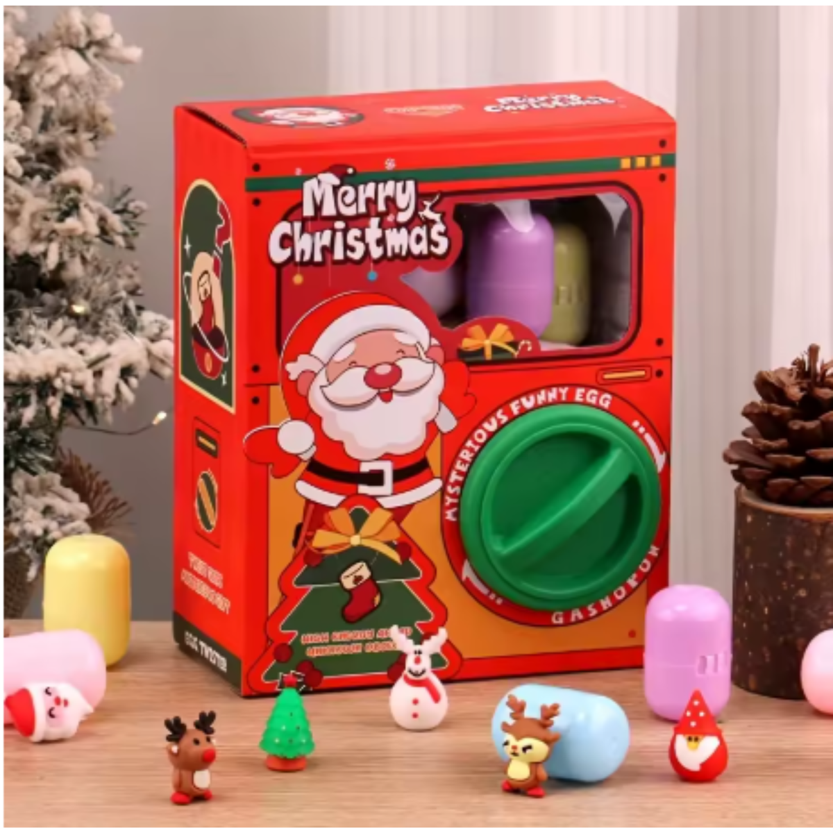 Christmas Twist Egg Maker Maker with Santa Elk Snowman Doll Fun Twist Egg Maker with Randomly Matches 6 Eggs Christmas Gift