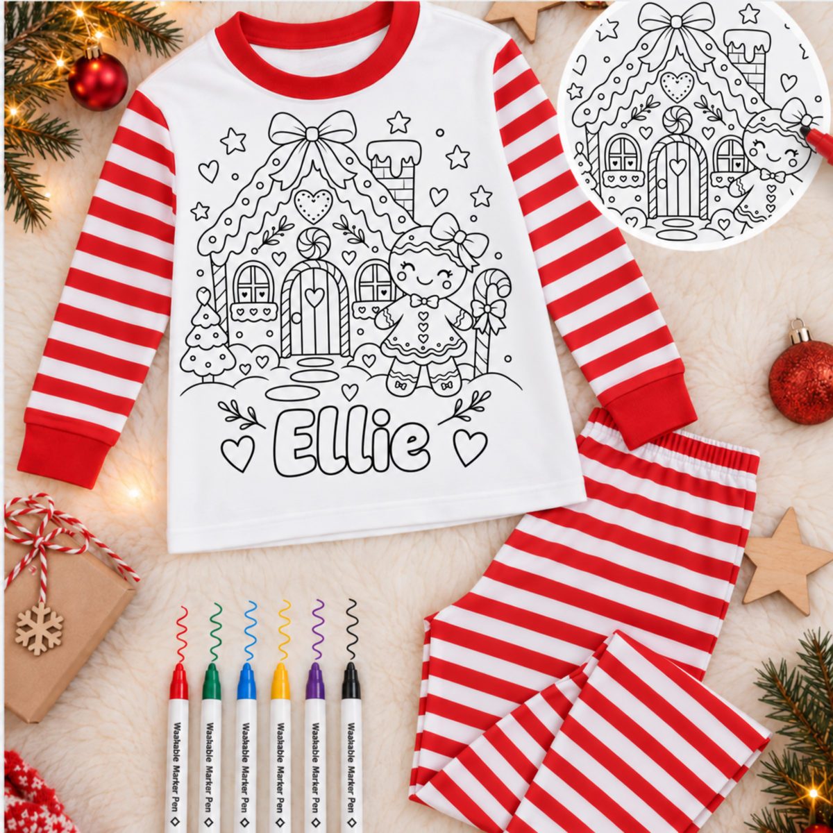Personalised Colour-In Christmas Pyjamas for Kids | Washable Marker PJs
