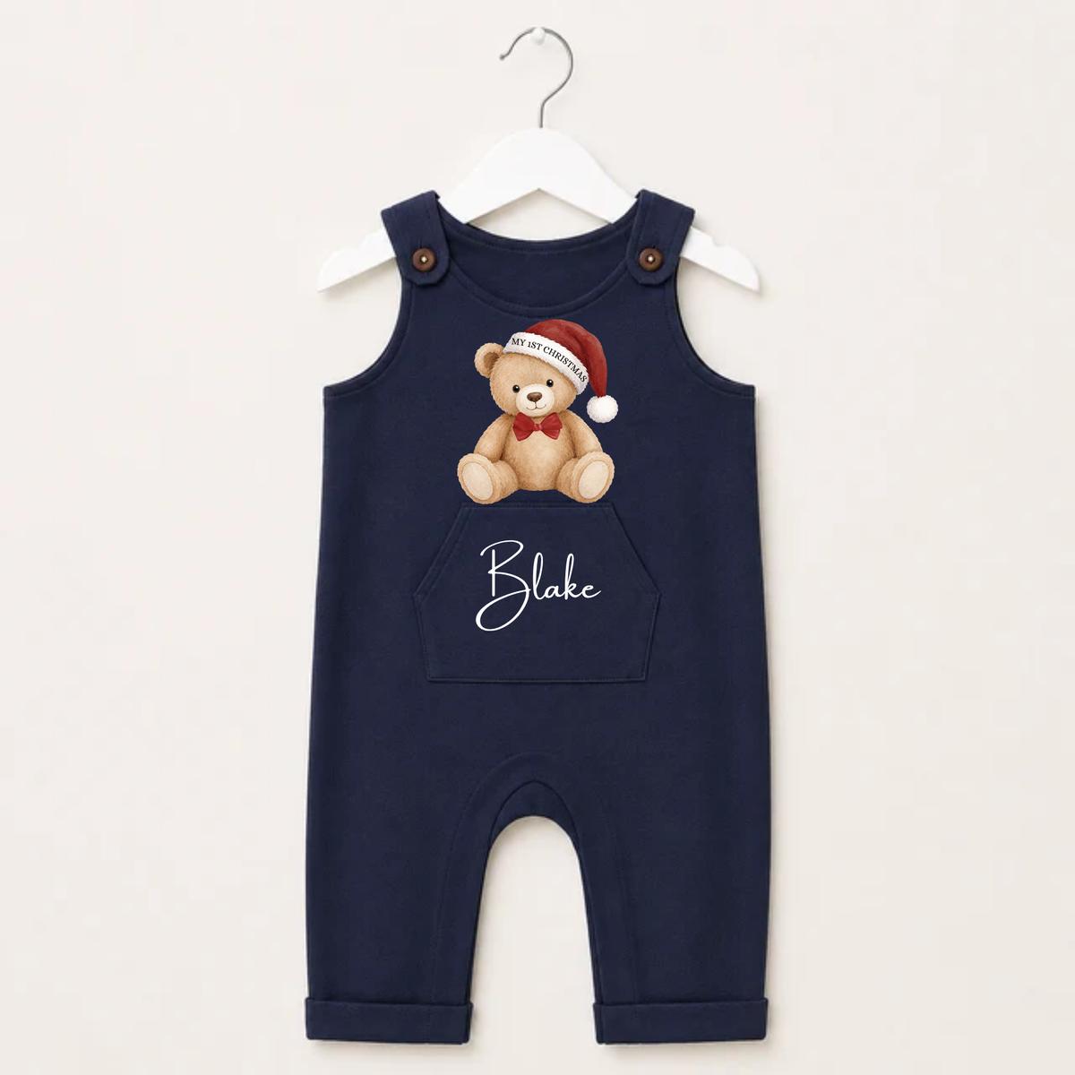 Personalised Baby Christmas Dungarees – My 1st Christmas Teddy Design