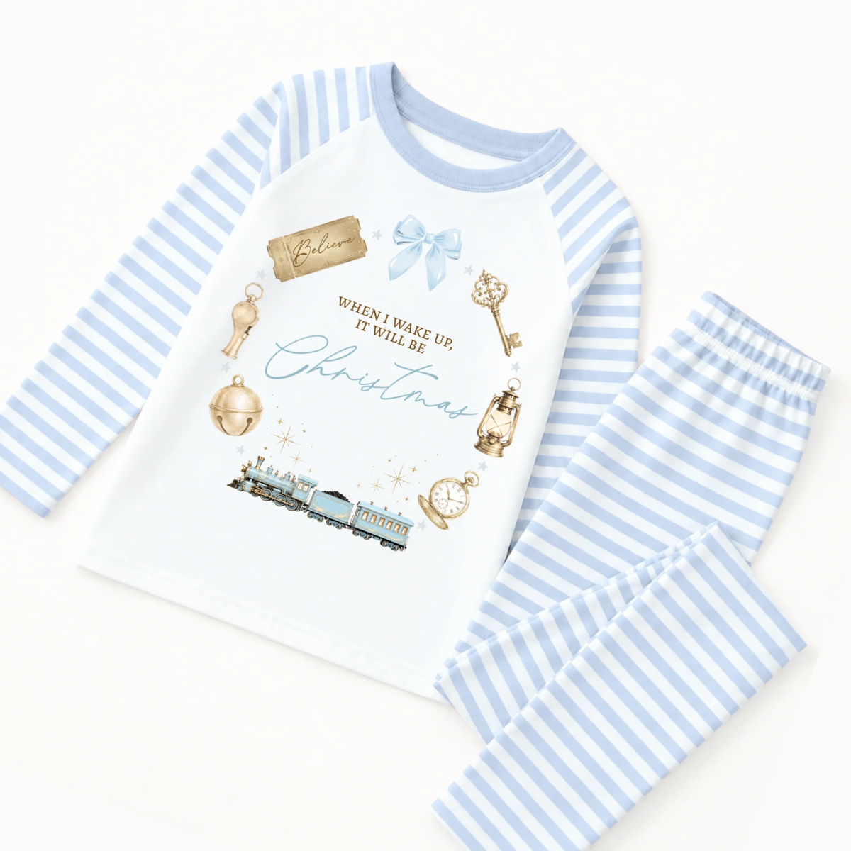 Personalised Christmas Pyjamas for Kids | Christmas Train PJs | Festive Christmas Eve & Morning Sleepwear