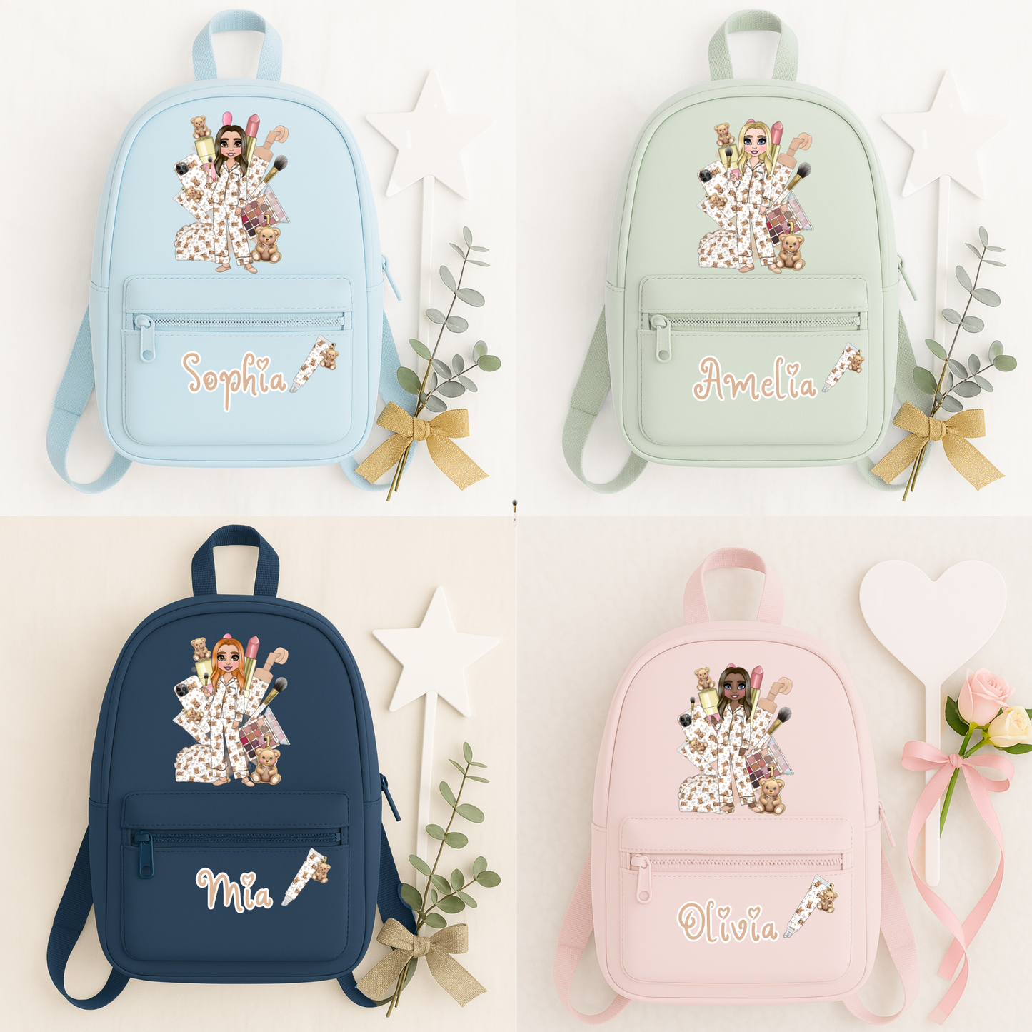 Personalised Beauty Lover Backpack & Lunch Bag Set | Custom Makeup School Bag | Personalised Kids Backpack