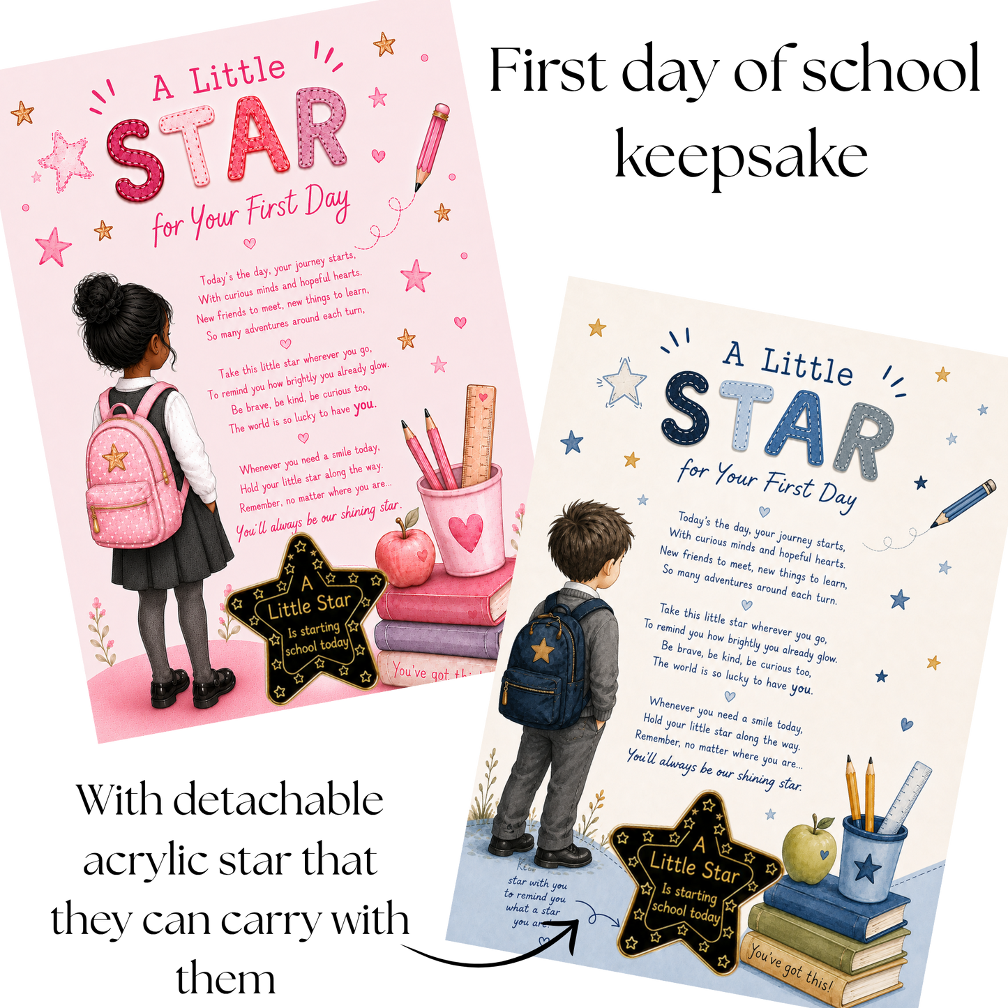 ⭐ A Little Star for Your First Day – Personalised First Day of School/Nursery Keepsake Card with Acrylic Star