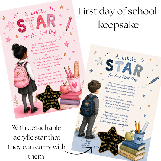 ⭐ A Little Star for Your First Day – Personalised First Day of School/Nursery Keepsake Card with Acrylic Star