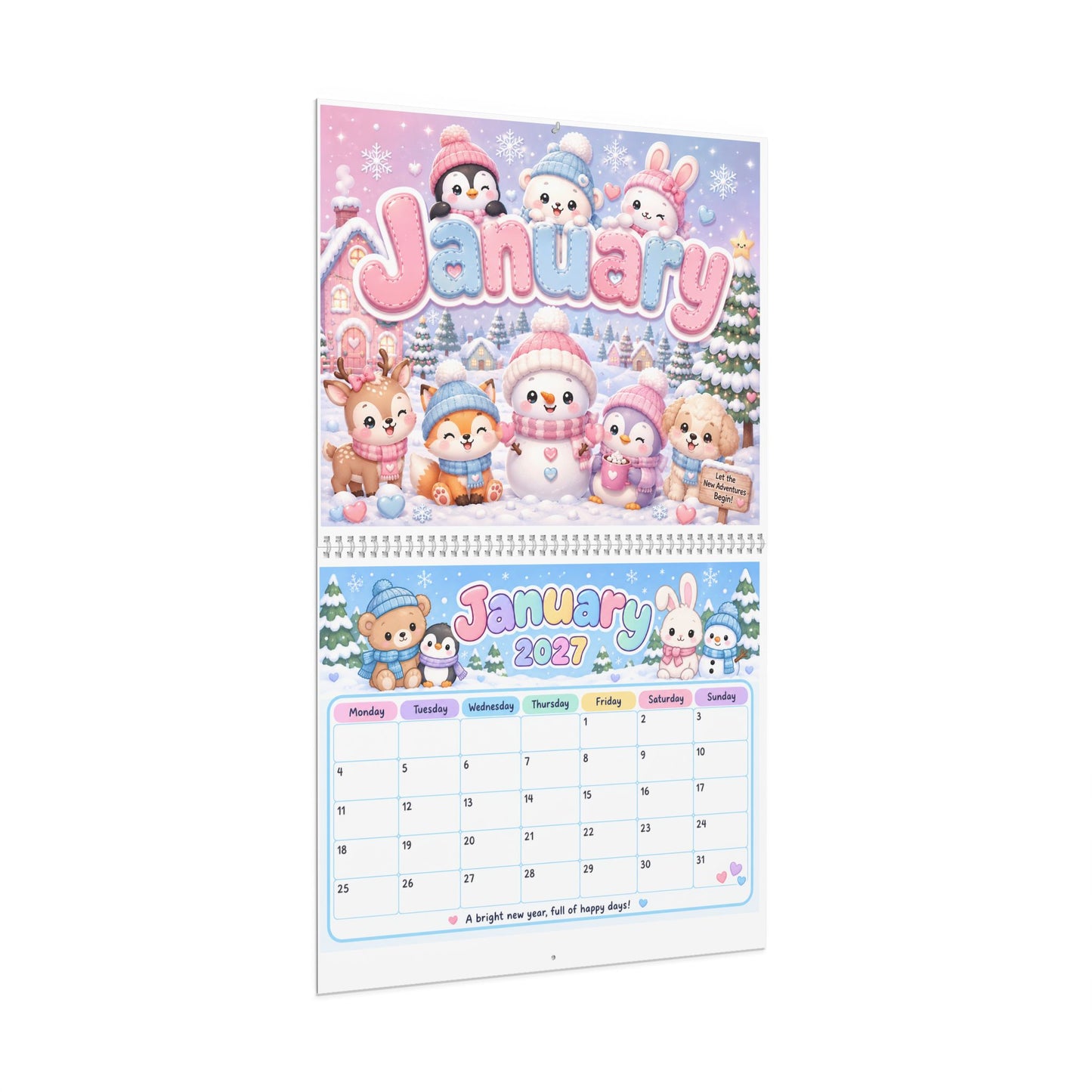 2027 Cute Animal Wall Calendar — Monthly Family Planner with Adorable Characters (January Design)