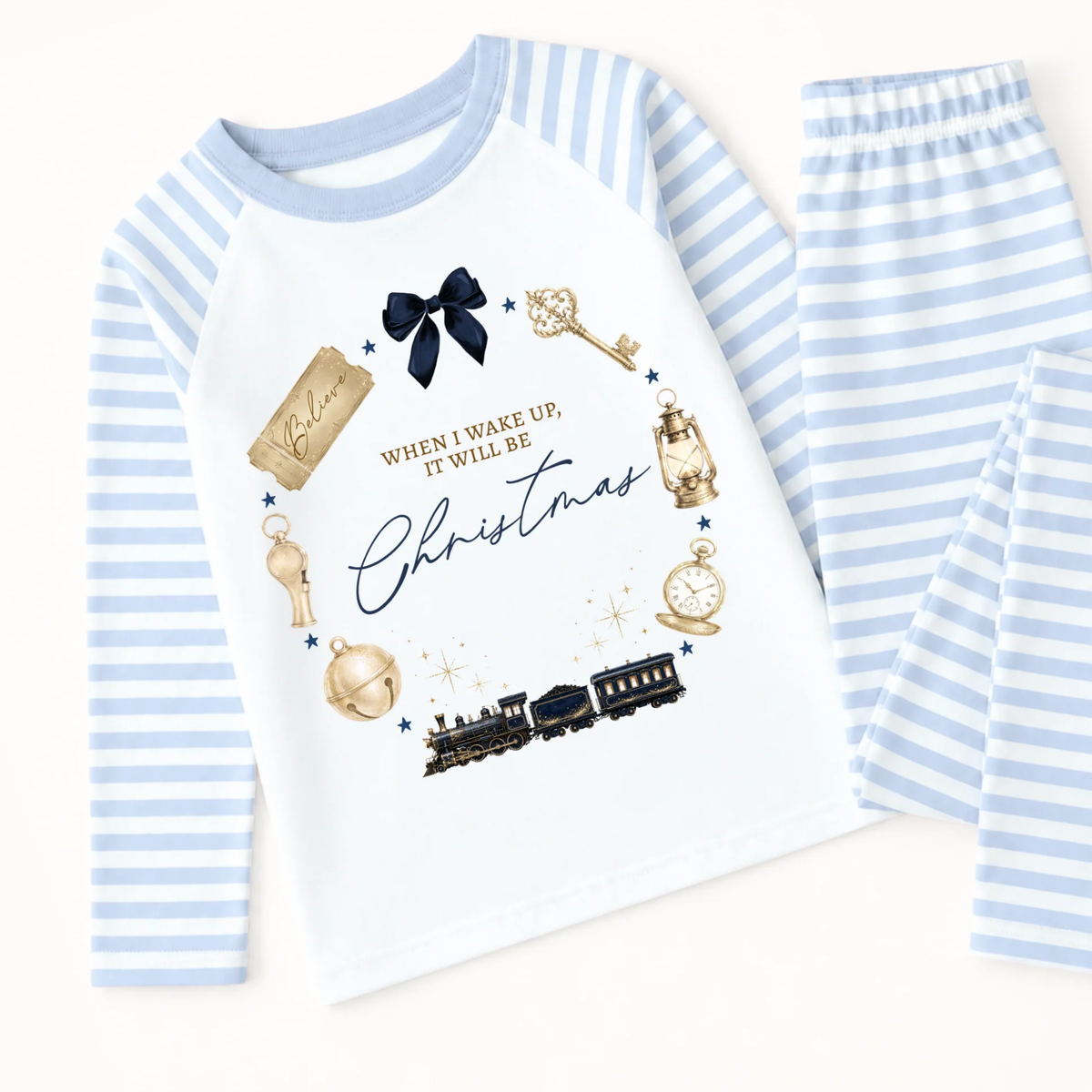 Personalised Christmas Pyjamas for Kids | Christmas Train PJs | Festive Christmas Eve & Morning Sleepwear
