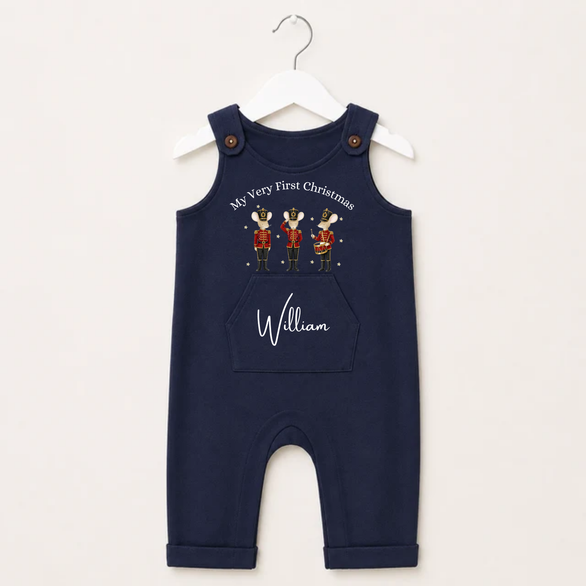 Personalised Baby Christmas Dungarees – My Very First Christmas Mouse Design