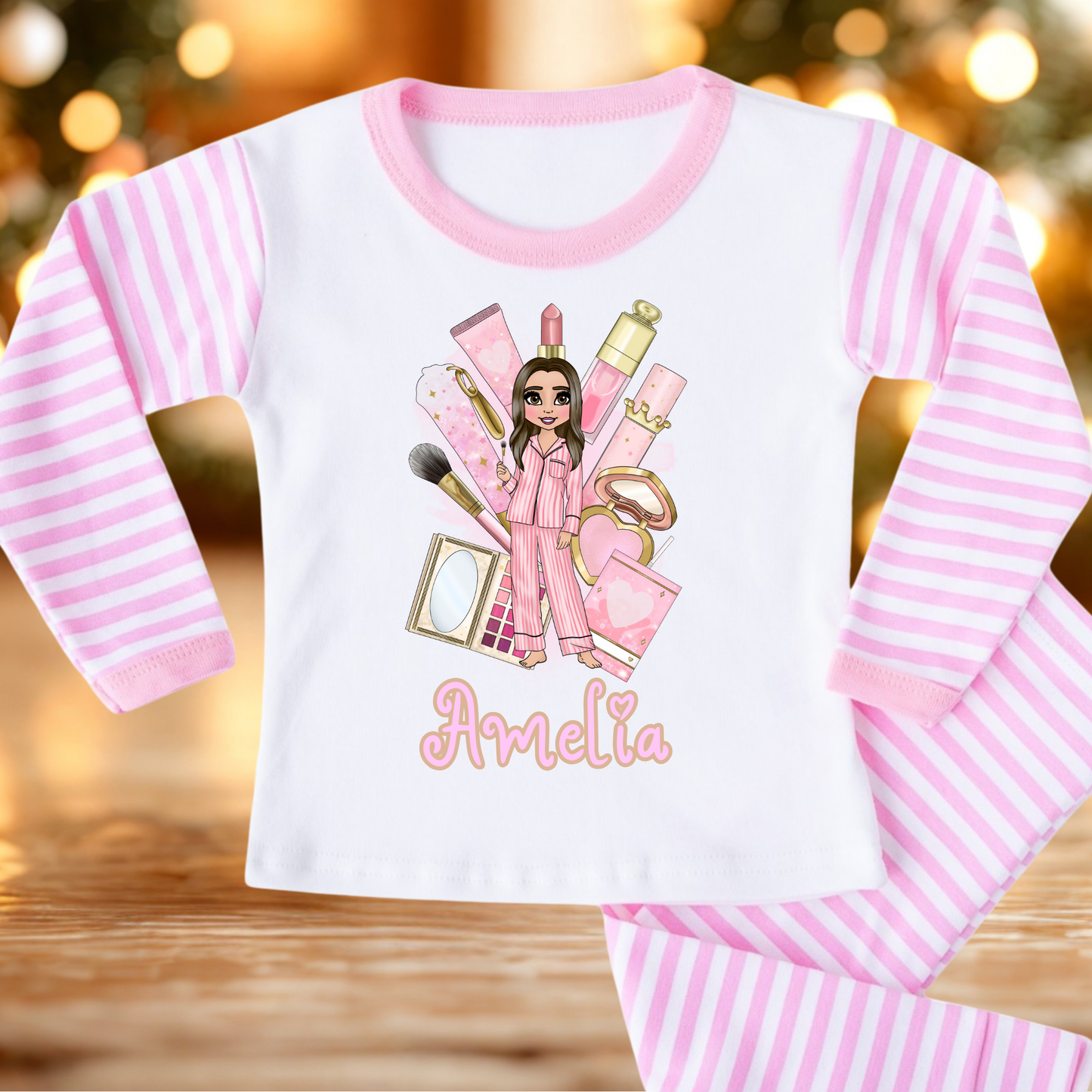 Makeup girl personalised pamper box, lipgloss duo, handband, cup, bobble, pj's, pink