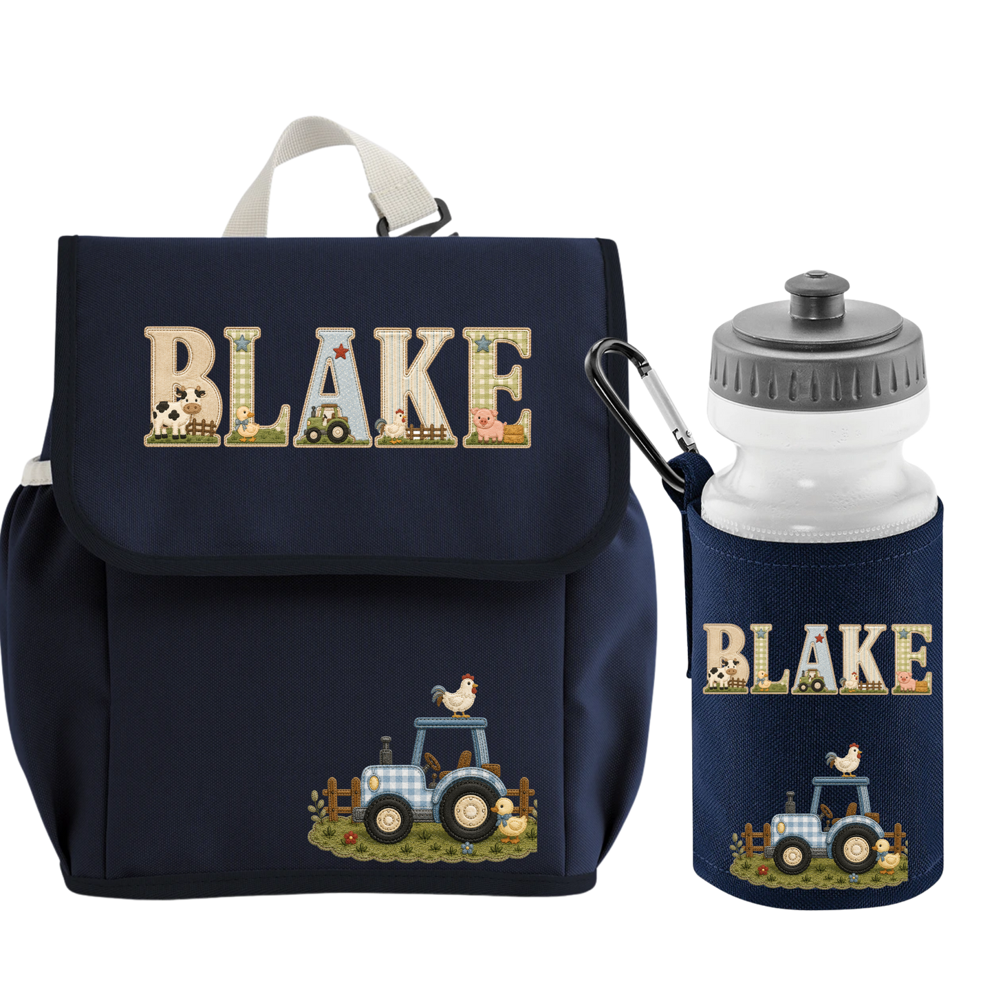 Personalised Farm Backpack & Lunch Bag Set | Custom School Bag with Name | Tractor School Set