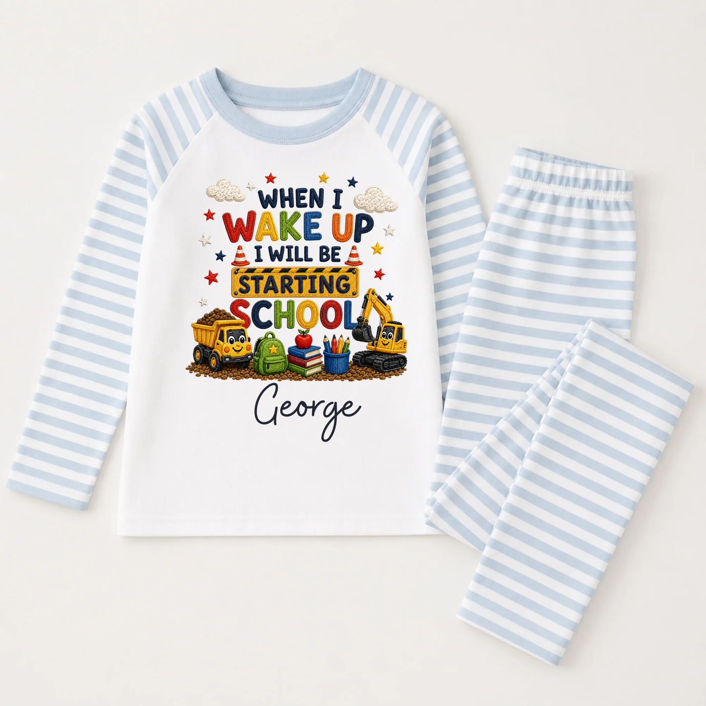 Personalised Construction First Day Nursery & School Pyjamas