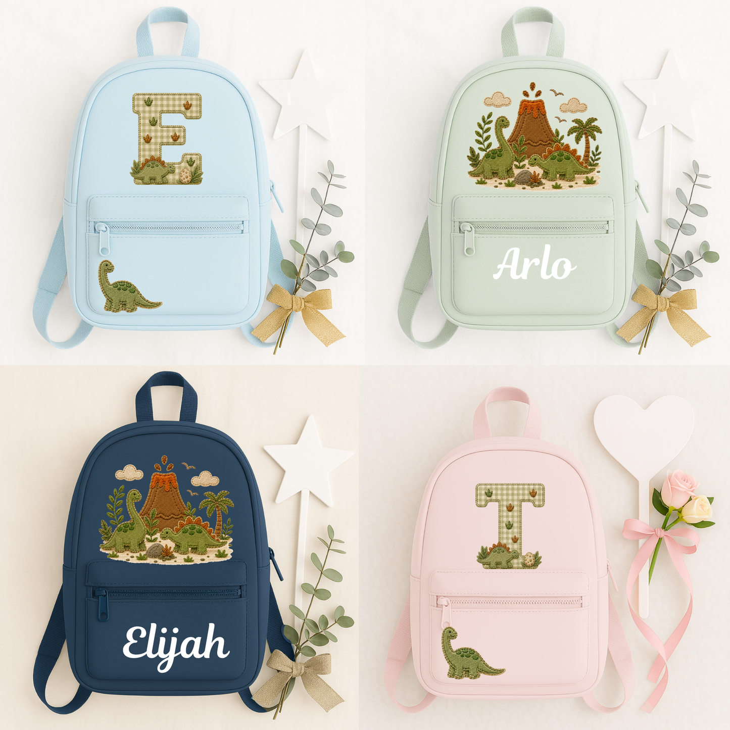 Personalised Dinosaur Backpack & Lunch Bag Set | Embroidered Dinosaur School Bag with Name | Nursery & School Gift