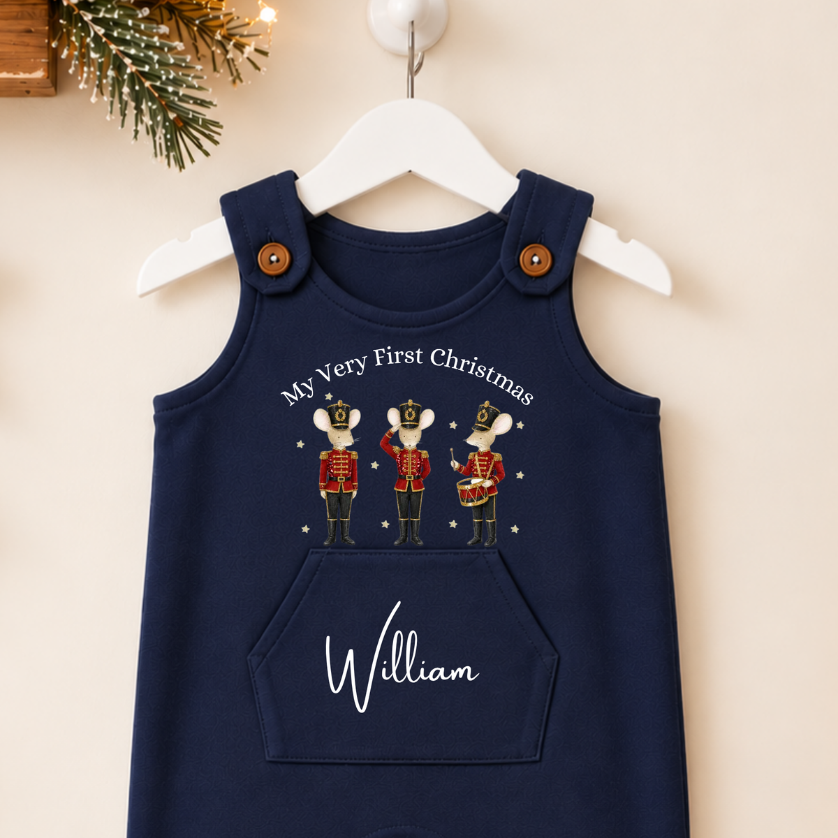 Personalised Baby Christmas Dungarees – My Very First Christmas Mouse Design