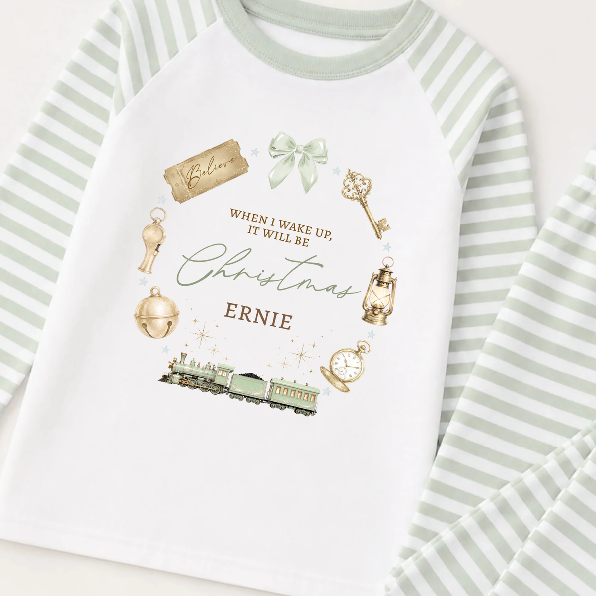 Personalised Christmas Pyjamas for Kids | Christmas Train PJs | Festive Christmas Eve & Morning Sleepwear