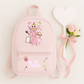 Personalised girls' makeup backpack, lunch bag and water bottle holder with a custom name. Available in pink, light blue and navy, back to school set