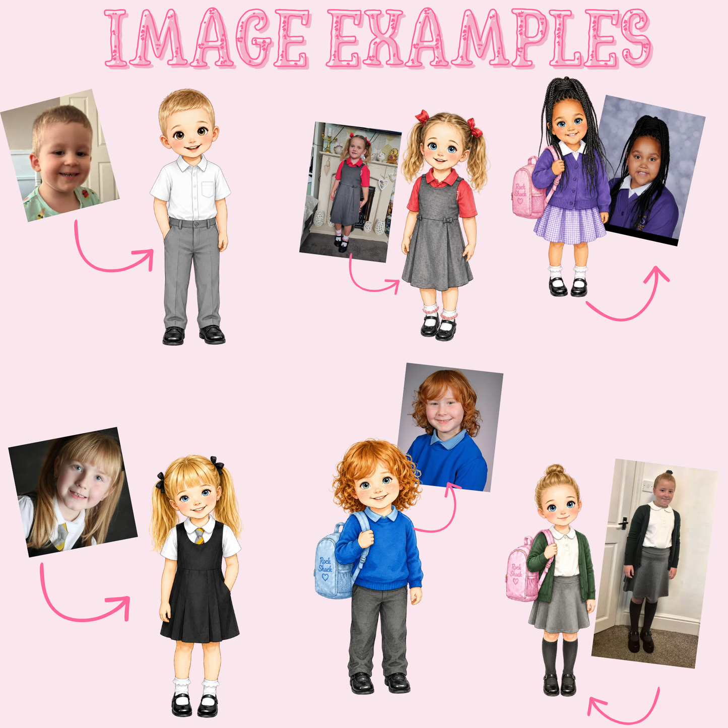 Just Like Me Personalised School Set | Custom Backpack, Book Bag, PE Bag & Pencil Case from Your Child's Photo